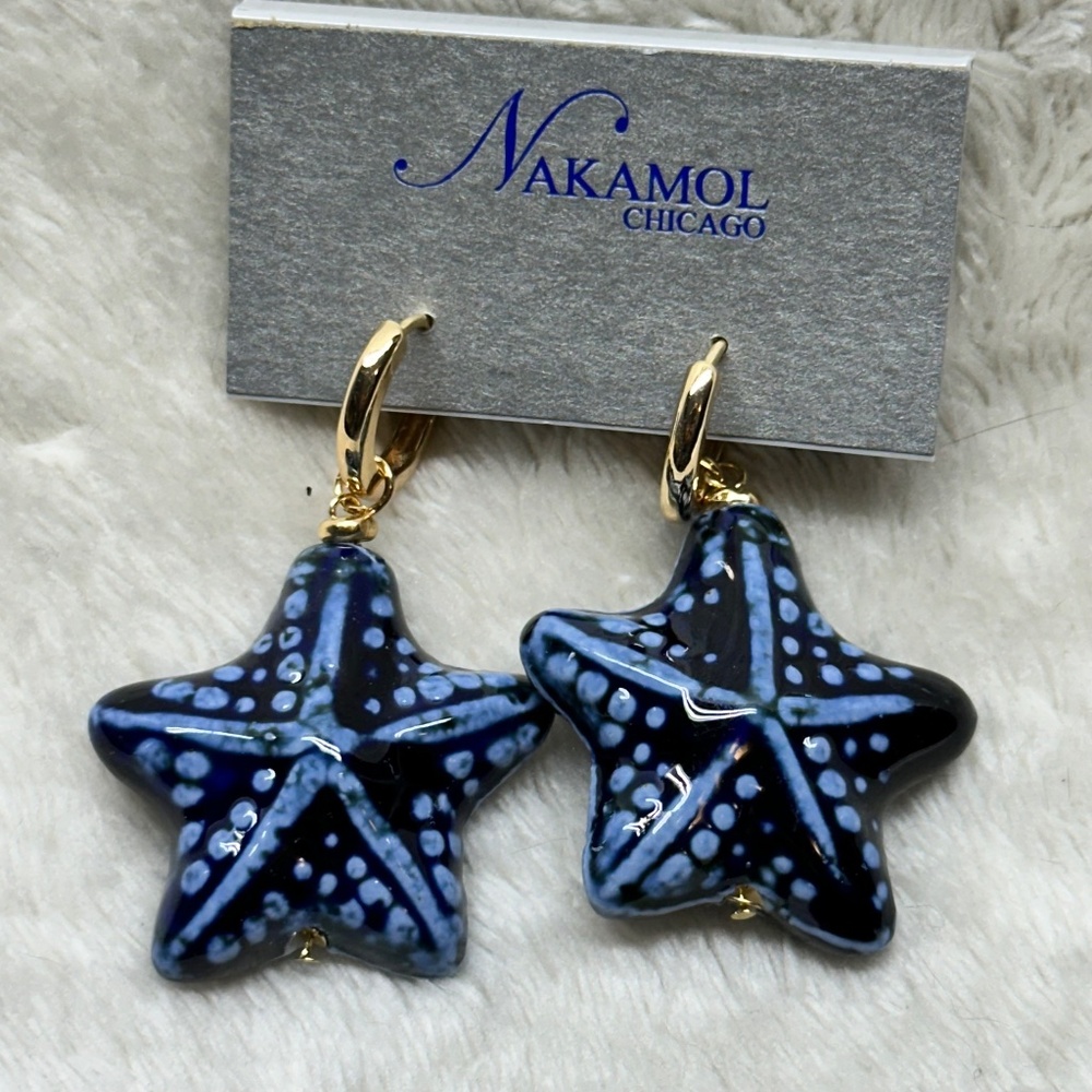 Nakamol Gold and Blue Sea Star Dangle Earrings
